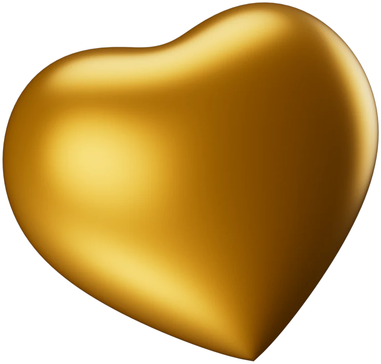 Coração dourado brilhante, elemento decorativo da TopX